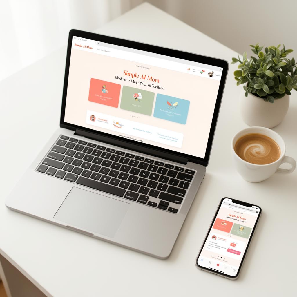 Simple AI Mom course, preview of modules, prompts, and templates